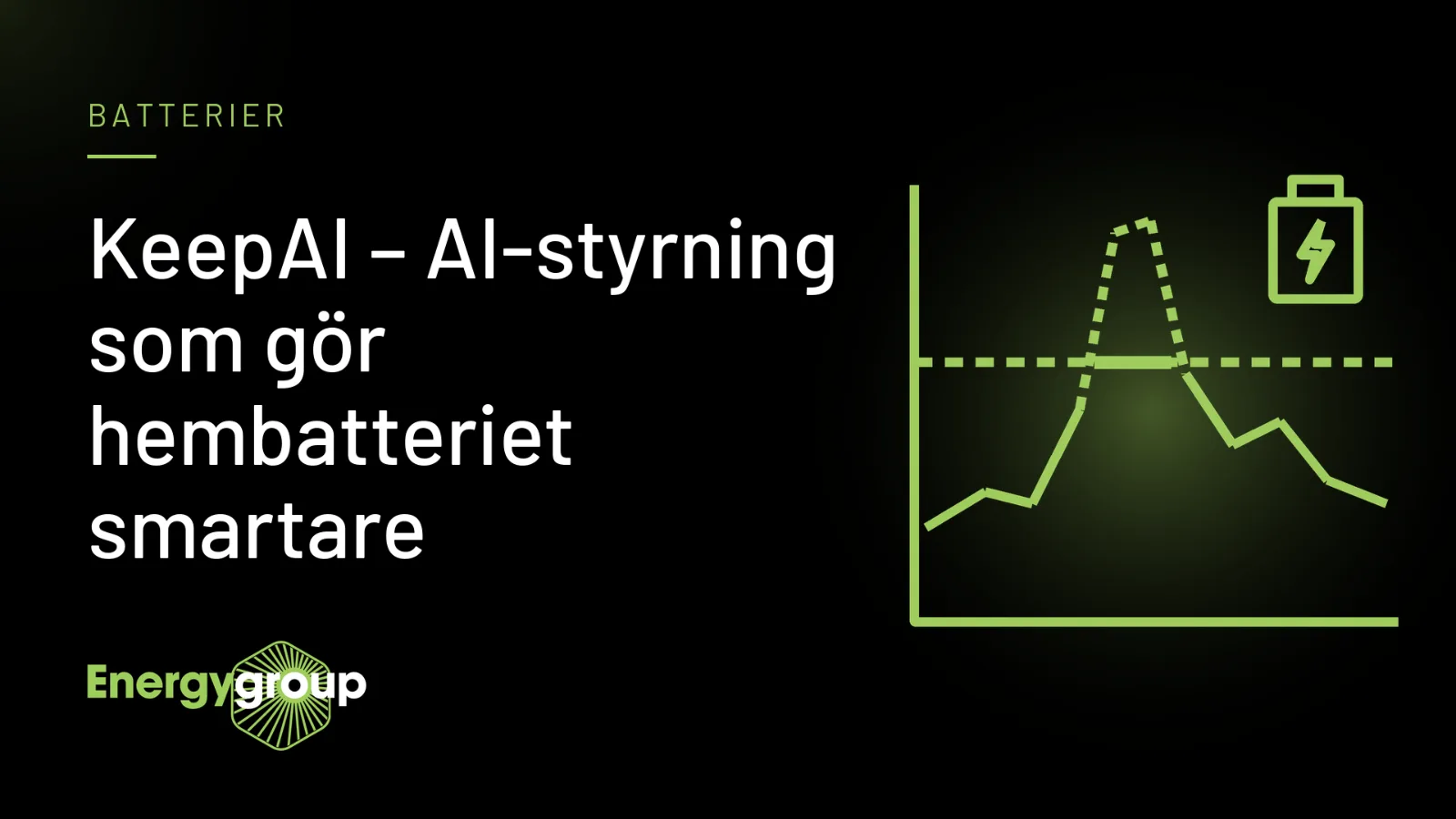 Grön linjeillustration av en elförbrukningskurva med en kapad effekttopp och rubriken KeepAI